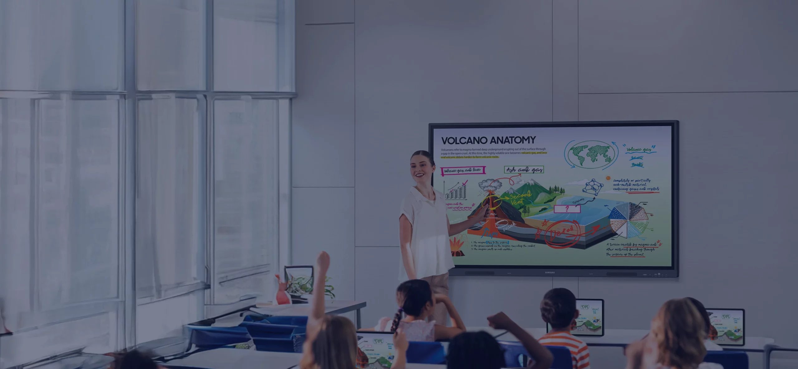 Teacher with interactive panel in classroom